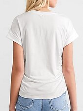 abordables T-shirt uni-T Shirt Femme Uni Élégant Décontracté Manches Courtes Col Ronde Tops Réguliers Quotidien Noir Blanc Vert Armée Vert Gris Été