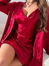 abordables Peignoirs pour femmes-Femmes Chemises et robes Pyjama en satin soyeux Taille ÉlastiqueNightwearPolyester Mode Occasionnel Noir Rouge Été Printemps