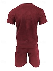 baratos Conjuntos de Camisas para Homem-Homens Conjunto de treino Moletom Camiseta e shorts Conjunto Conjunto de roupas Gola Redonda Ao ar livre Diário Esportes Bolsos Com Cordão 2 Peças Côr Sólida Vermelho Vinho Azul Royal Verde Poliéster