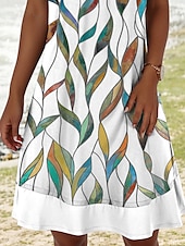 cheap Floral Dress-Women&#039;s Mini Dress Casual Dress Tank Dress Summer Dress Vacation Tropical Vacation Date Loose Fit Leaf Sleeveless U Neck Green Summer Spring
