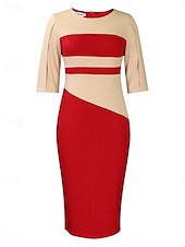 economico Vestiti aderenti-Per donna Vestito longuette Abito casual Aderente Elegante Moda Informale Da mare Giornaliero Standard Color Block Manica a 3/4 Girocollo Nero Bianco Rosso Blu reale Estate