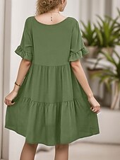 cheap White Graduation Dresses-Women&#039;s Mini Dress T Shirt Dress Tee Dress Shift Dress Ruffle Dress Casual Vacation Street Casual Regular Fit Graphic Short Sleeve V Neck Black White Light Green Wine Summer
