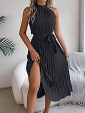 levne Jednoduché šaty-Dámské midi šaty zavinovací šaty áčkové šaty plisované šaty halter šaty dovolená dovolená volnočasové každodenní běžný střih grafické bez rukávů halter výstřih černé růžové vínové zelené letní