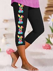cheap Easter Bottoms-Women&#039;s Leggings Capri Pants High Elasticity Fashion Streetwear Full Length High WaistPantsEaster Rabbit Printing Thermal Warm Breathable Soft  Outdoor Daily Black Summer Spring Fall Regular Fit