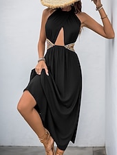 Damskie Sukienka maxi Czarna sukienka Sukienka na ukończenie szkoły Codzienne sukienki Sukienka koktajlowa Urlop Codzienny Urlop Codzienny Święto Regularny Równina Bez rękawów W serek Czarny Lato tanie maxi czarna sukienka-Damskie Sukienka maxi Czarna sukienka Sukienka na ukończenie szkoły Codzienne sukienki Sukienka koktajlowa Urlop Codzienny Urlop Codzienny Święto Regularny Równina Bez rękawów W serek Czarny Lato