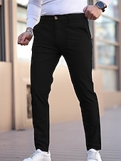 Недорогие Чино-Муж. Выпускной Штаны Чино Брюки Повседневные брюки Пуговицы Карман Полотняное плетение Комфорт Официальные Для вечеринок Офис Мода Классический Джинсовый Синий Черный 1 # Слабоэластичная