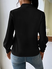 billige Kvinne Enkle Topper-Dame Skjorte Bluse Helfarge Stilfull Fritid Langermet V-hals Vanlige topper Daglig Knapper Lomme Svart Hvit Gul Blå Grønn Sommer Vår