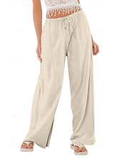 ieftine Pantaloni din bumbac simplu-Pentru femei Pantaloni scurți din bumbac in Pantaloni inspirați din in Pantaloni din bumbac in Casual Lungime totală Natural Curea elastică Design Elastic cu Cordon Inelastic Alb lăptos Carmin Verde