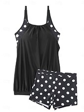 cheap Tankinis-Women&#039;s Swimwear Bikini 2 Piece Boy Leg Swimsuit Backless Slim Vacation Beach Wear Polka Dot U Neck Sleeveless Bathing Suits