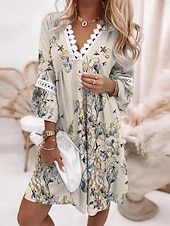 economico Abiti da vacanza-Per donna Mini abito Abito casual Abito linea A Moda Informale Da mare Giornaliero Standard Floreale Manica a 3/4 A V Bianco Blu reale Blu Verde Estate