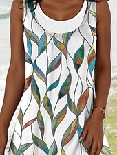 cheap Floral Dress-Women&#039;s Mini Dress Casual Dress Tank Dress Summer Dress Vacation Tropical Vacation Date Loose Fit Leaf Sleeveless U Neck Green Summer Spring