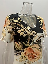 tanie kwiatowa sukienka-Damskie Sukienka midi Sukienka t-shirtowa Sukienka trapezowa Letnie sukienki Sukienka rozkloszowana i dopasowana Codzienny Urlop Codzienny Regularny Kwiaty Graficzny Krótki rękaw W serek Żółty