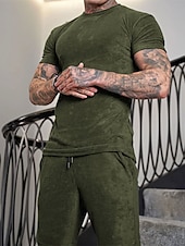 baratos Conjuntos de Camisas para Homem-Homens Conjunto de treino Moletom Camiseta e shorts Conjunto Conjunto de roupas Gola Redonda Ao ar livre Diário Esportes Bolsos Com Cordão 2 Peças Côr Sólida Vermelho Vinho Azul Royal Verde Poliéster