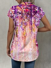 voordelige Bloemen tops-Dames Overhemd Ombre Bloemig Dagelijks Korte mouw Kap Overhemdkraag Lange tops Dagelijks Fuchsia Zomer