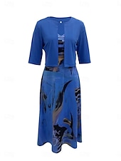 cheap Dress Sets-Women&#039;s Midi Dress Casual Dress Dress Set Swing Dress A Line Dress Stylish Casual Vacation Daily Regular Fit Graphic Half Sleeve V Neck Pink Blue Fuchsia Orange Summer