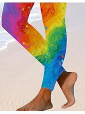 billige Kunst og design trykk-Dame Leggings Bukser Aktiv Ferie Motemote Hel Lengde Høy Midje Grafisk Rutemønster Trykk Termisk Varm Pustende Myk Mikroelastisk Utendørs Daglig Regnbue Sommer Vår Regulær Passform