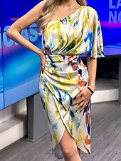 olcso Elegáns virágos ruhák-Női Hosszú ruha Maxi ruha hétköznapi ruha Boho elegáns ruhák Csehország aranyos stílus Stílusos Vakáció Napi Tengerpart Laza öltözet Grafika Rövid ujjú Aszimmetrikus Fehér Nyár Tavasz
