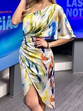 olcso Elegáns virágos ruhák-Női Hosszú ruha Maxi ruha hétköznapi ruha Boho elegáns ruhák Csehország aranyos stílus Stílusos Vakáció Napi Tengerpart Laza öltözet Grafika Rövid ujjú Aszimmetrikus Fehér Nyár Tavasz