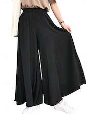 cheap Wide Leg &amp; High Waisted-Women&#039;s Culottes Wide Leg Chinos Fashion Streetwear Full Length High Waist Plain Elastic Waistband Comfy Soft Comfortable Micro-elastic Outdoor Street Camel Robin&#039;s Egg Blue Black Summer Spring