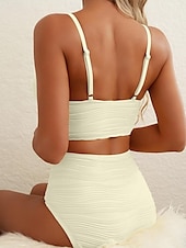 cheap Bikini Sets-Women&#039;s Swimsuits Bikini 2 Piece Briefs Swimsuit Backless Slim High Waisted Vacation Beach Wear Solid Color V Neck Sleeveless Bathing Suits
