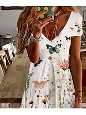 cheap Floral Dress-Women's Mini Dress Petite Dress T Shirt Dress Tee Dress Sundress A Line Dress Elegant Vintage Stylish Vacation Birthday Casual Regular Fit Floral Graphic Paisley Short Sleeve V Neck Pearl