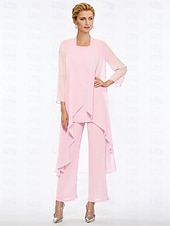 voordelige Broekpakken van mama-Strand Bruiloft Jumpsuit  Pantsuit Moeder van de Bruid Elegante Plus Size Bateau Hals Vloer Lengte Chiffon Mouwloos Wrap Inbegrepen met Effen Kleur om indruk te maken 2025 gratis maat op maat