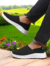 お買い得  レディーススニーカー-女性用スリッポンスニーカー - 通気性のある織りデザインと快適なソールで、春夏のカジュアルなお出かけに最適です。