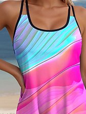 billiga Tankinis-Kvinnors baddräkter tankini 2-delad pojkben baddräkt utan rygg semester strandkläder ombre U-hals ärmlös baddräkter