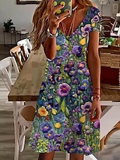 abordables Robe Simple-Robe Mini Femme Robe Décontractée Élégante Tropicale Hawaïenne Quotidienne Ajustement Régulier Impression 3D Graphique Floral Manches Courtes Col Ronde Noir Blanc Rose Bleu Été