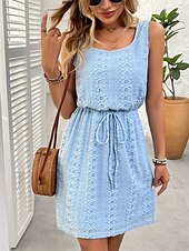 ieftine Rochii de soare-Pentru femei Rochie Lunga Rochie Maxi Rochie casual Rochie Tip Maieu Stilat Casual Vacanță Zilnic Fit regulat Simplu Fără manșon În U Negru Alb Albastru celest Vară Primăvară