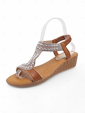 economico Sandali con zeppa-sandali con cinturino a T scintillanti per donna: sandali con zeppa comodi ed eleganti con accenti di strass, ideali per uscite informali, feste estive e occasioni speciali