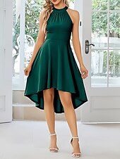 abordables Robes pour invitées de mariage-Robe A-Line pour invités de mariage Robe asymétrique à la hauteur variable sans manches col rond pour automne invité de mariage crêpe extensible avec fronces 2025
