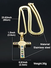 baratos Jóias Masculinas-colar masculino de cruz banhado a ouro em aço inoxidável com pedras preciosas multicoloridas – pingente religioso, corrente estilosa para uso diário, presentes para ocasiões religiosas