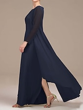 preiswerte Mit Jacke-Zweiteiliges Kleid Mutter der Braut Elegant Vintage Einfach Rundhals Bodenlänge Chiffon Langarm Jackenkleider mit einfarbig