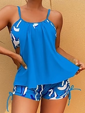 preiswerte Tankinis-Damen Badeanzug Tankini 2 Stück Junge Bein Bademode Rückenfrei Hohe Taillenlinie Urlaub Strandbekleidung Farbblock Rundhalsausschnitt Ärmellos Badeanzüge