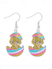 abordables Pendiente de mujer-Pendientes con forma de huevo de Pascua: diseño ondulado colorido, chapados en oro, perfectos para Pascua, moda primaveral y ocasiones festivas.