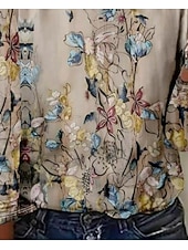 billiga Blommig t-shirt-Kvinnors T-shirt Crew Neck Långärmad Tunika Blommig Djur Växter Casual Regula Toppar Daglig Utgång Helg Tryck Khaki