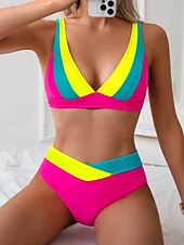 billiga Bikiniset-Dam Badkläder Bikini 2 st Kaxig Baddräkt Öppen rygg Smal Semester Standkläder Rand V-hals Ärmlös Baddräkter