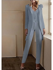 economico Tailleur pantalone della mamma-Completi pantaloni a 3 pezzi Elegante Smoking Matrimonio Inviti a matrimoni Lunghezza alla caviglia Maniche lunghe Scollatura a V Autunno Inviti a matrimoni Tessuto elasticizzato con applicazioni