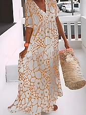 ieftine Artă și design rochii-Pentru femei Rochie Maxi Rochii Tricou Rochie de schimb Rochie de vară Casual Vacanță Zilnic Fit regulat Grafic Manșon scurt În V Negru Roz Îmbujorat Portocaliu Trifoi Vară