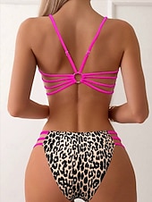 abordables Ensemble de bikinis-Maillots de bain pour femmes Bikini 2 pièces Maillot de bain échancré Sans dos Slim Vêtements de plage de vacances Léopard Col scoop sans manches