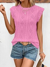 cheap Stripe&amp;Geometric tee-Women&#039;s T Shirt Plain Elegant Fashion Modern Sleeveless Crew Neck Regular Tops Daily Weekend White Pink Blue Green Summer Spring