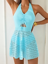 cheap Tankinis-Women&#039;s Swimwear Tankini 2 Piece Cheeky Swimsuit Mesh Backless High Waist Vacation Beach Wear Solid Color V Neck Sleeveless Bathing Suits