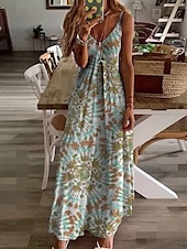 abordables Robe Fleurie-Femme Robe mi-longue Robe Trapèze Robe à enfiler Robe à épaules dénudées Décontractées Vacances du quotidien Standard Floral Sans Manches Col V Blanche Rose Claire Bleu Ciel Violet Eté