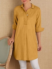 abordables Robes-Femmes Mini Robe Robes inspirées du lin Robe Chemise Robe Décontractée Robe en coton et lin Élégant Occasionnel Vacances Quotidien Date Coupe régulière Uni manche longue Revers Jaune Orange Gris Ét