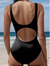 billiga One-piece-baddräkter-Dammsimdräkter En Del Monokini Simdräkt Rygglös Magen Kontroll Hög midja Slim Semester Strandkläder Färgblock U-ringad Ärmlös Baddräkt