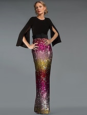 preiswerte GRÜN-Meerjungfrau/Trompete Abendkleid elegantes Kleid Ombre formelle Partykleidung bodenlang Langarm V-Ausschnitt Gürtel/Schärpe mit Pailletten und Schlitz 2025