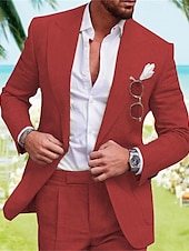 billige Blazere for menn-Herre Eksamen Blazer i lin Blazer Virksomhet Cocktailfest Bryllupsfest Mote Fritid Vår Høst Lin / bomullsblanding عادي Knapper Lomme Bekvem Enkeltkneppet Blazer Rød Mørkegrønn Lyseblå