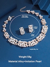 abordables Collar de mujer-Conjunto de collar y pendientes de perlas de imitación de lujo: elegante joyería nupcial bañada en oro para bodas, fiestas y eventos formales