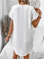 cheap Dresses-Women's Mini Dress Faux Cotton Linen Shift Dress Casual Dress Tank Dress Basic Casual Batwing Sleeve Casual Daily Vacation Loose Fit Plain Short Sleeve V Neck Black White Pink Green Summer Spring